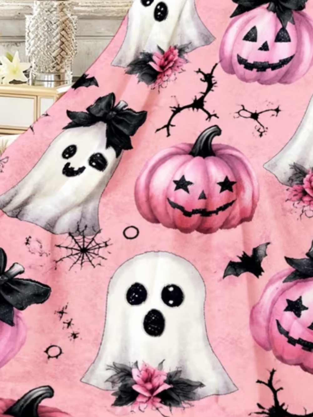 Pink Ghost & Pumpkin Halloween blanket